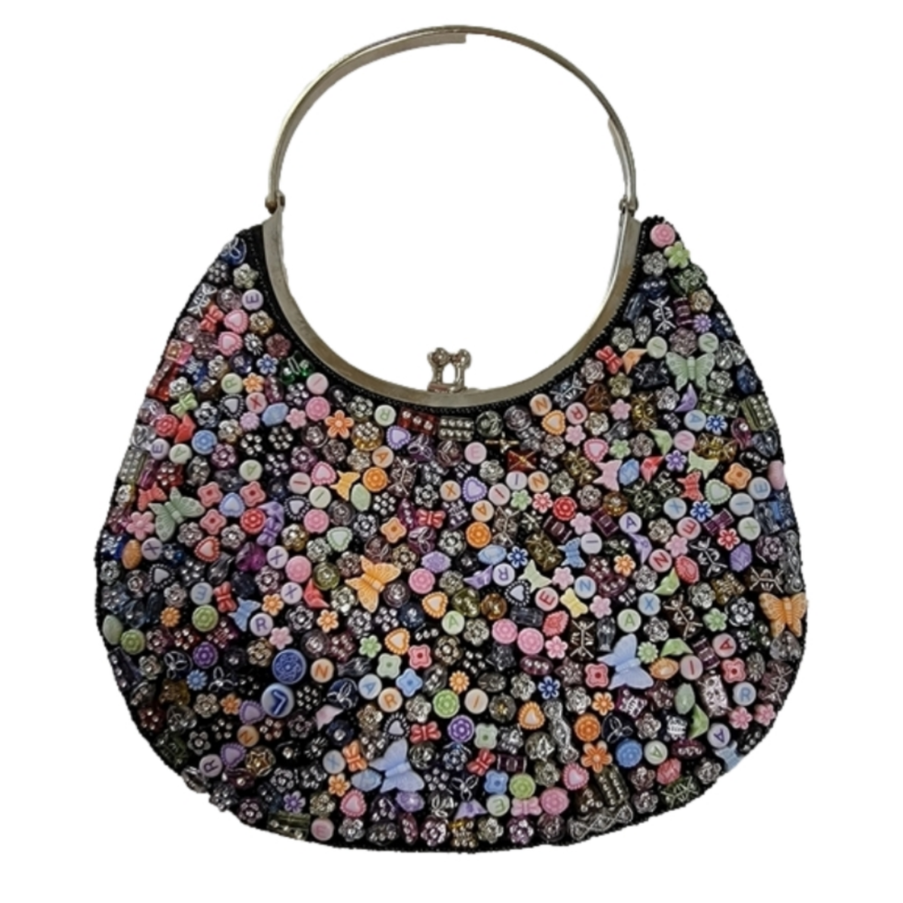 Colorful Trinket Beaded Kiss Clasp Purse New